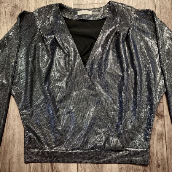 Ramy Brook Esther Silver Metallic Wrap Top Size M - Picture 8 of 12